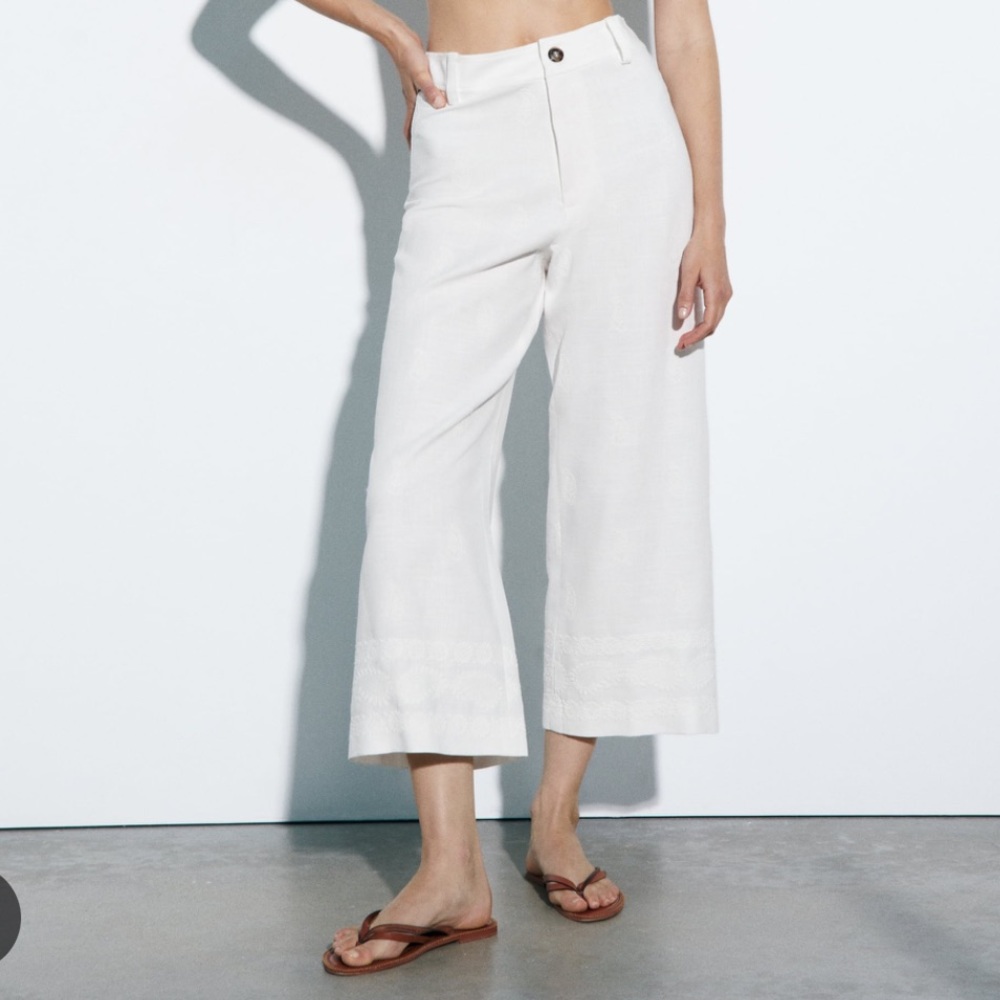 Zara embroidered linen blend pants, size xs NWT